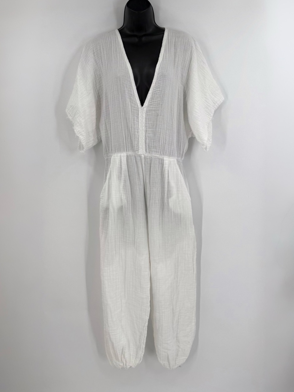 Stark X Cotton Gauze Kimono Sleeve Jumpsuit | White | Medium - Picture 4 of 11